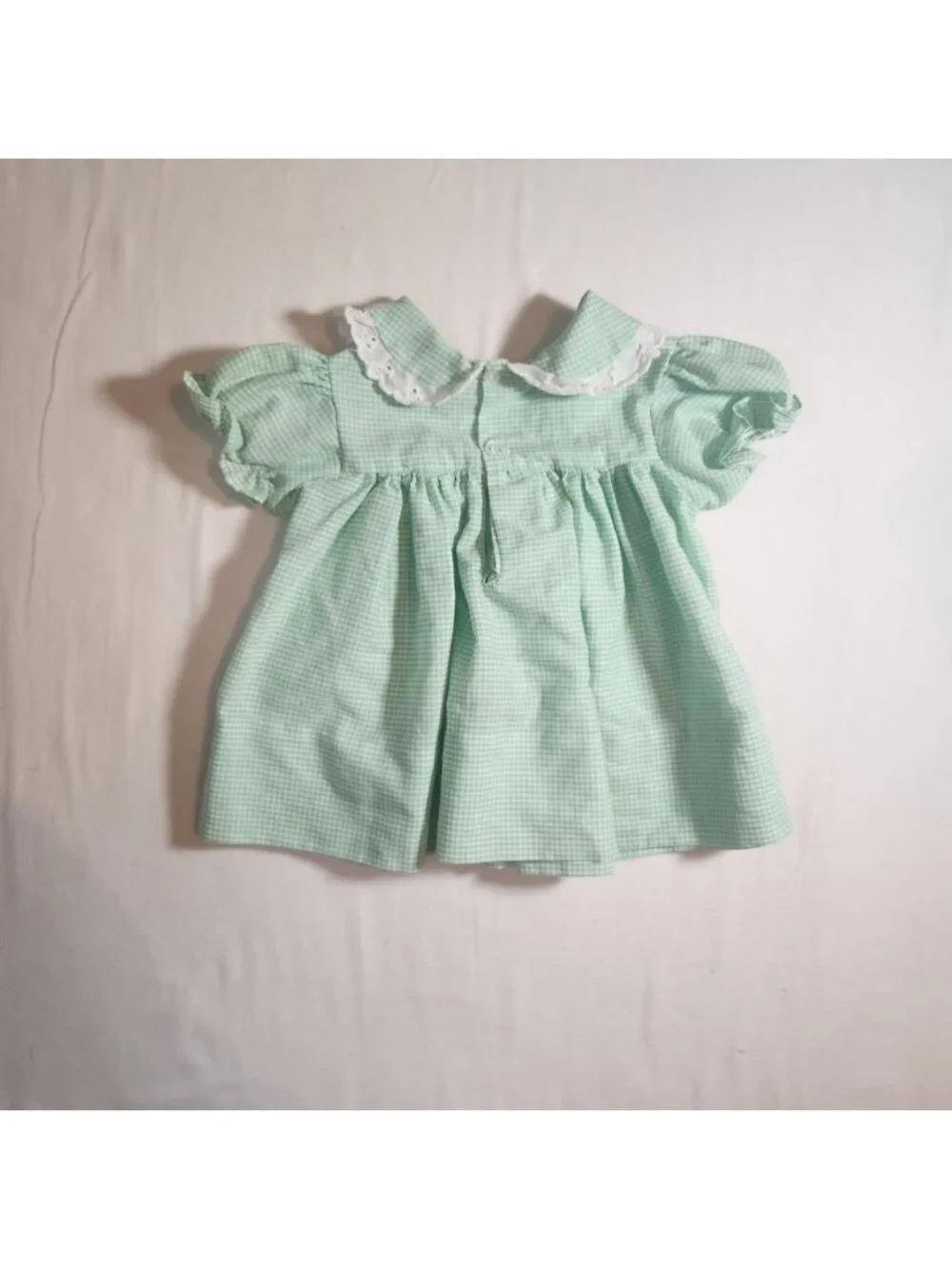 Vintage Handmade Gingham Baby Dress Set fit 6m-2y Lace peter pan collar 2pc